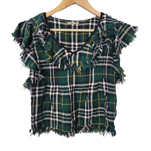 Faherty Green Plaid Yosepha Ruffle Fringe Top - Picture 2 of 15